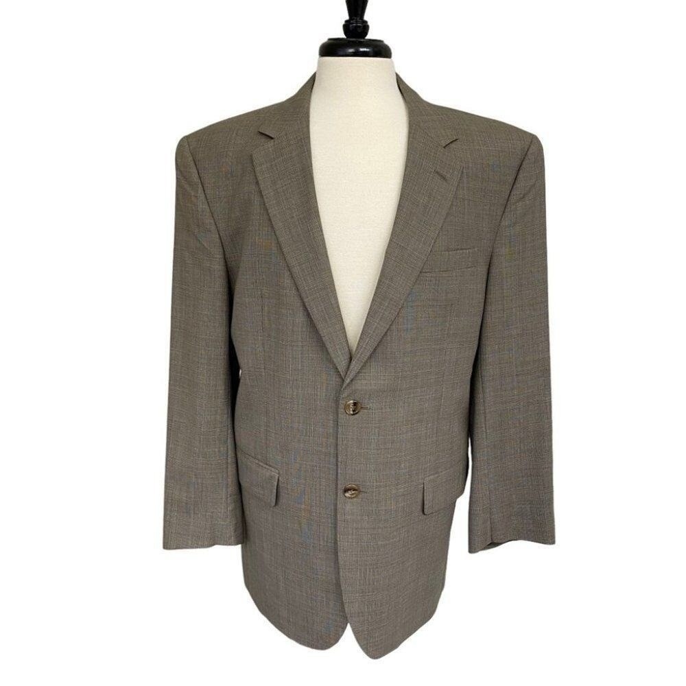 Jos. A. Bank Wool Blazer Men’s 42R Light Brown Blue Plaid Two Button Lined